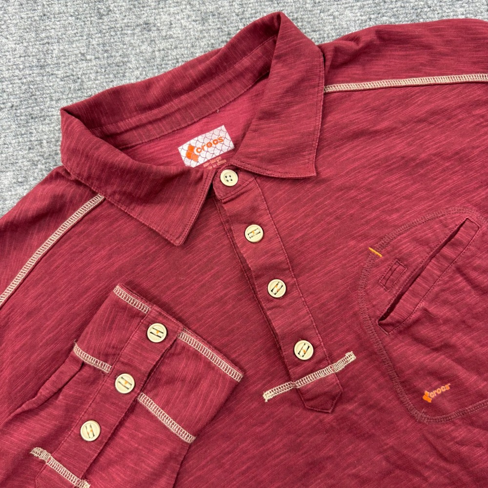 Crocs Polo XXL Burgundy Slub Knit Contrast‎ Stitch  Long Sleeve Men's